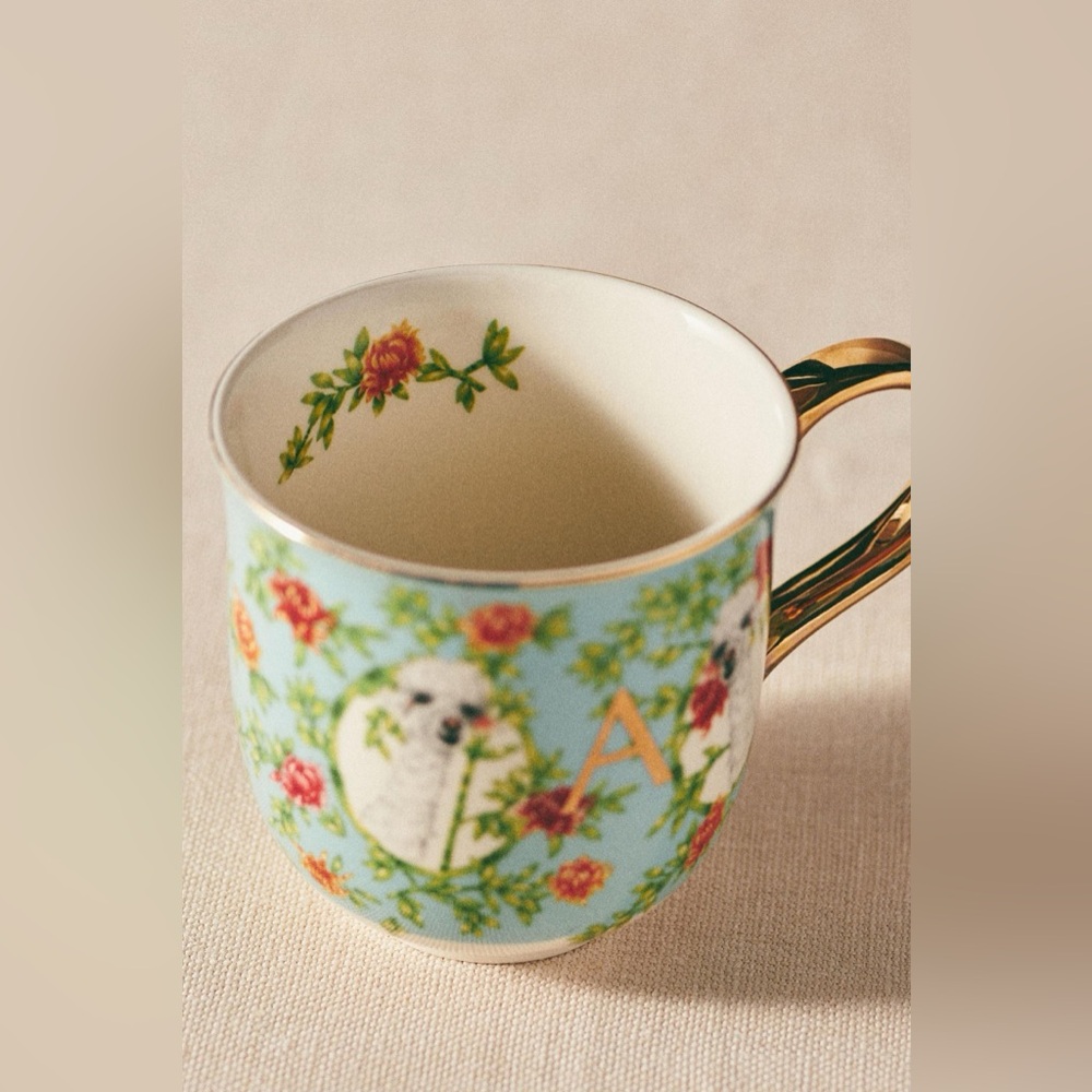 Anthropologie Lou Rota Nature Table Monogram Letter “A” Llama Mug - Brand New